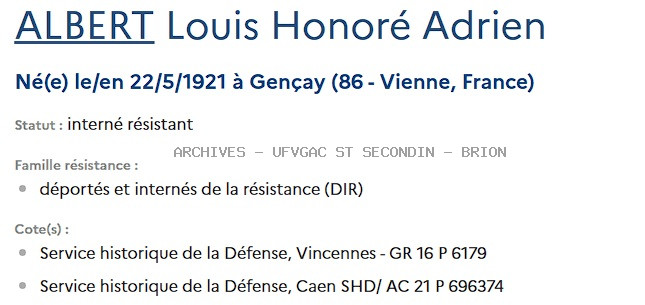 ALBERT LOUIS HONORE ADRIEN Registre Maquis Anatole