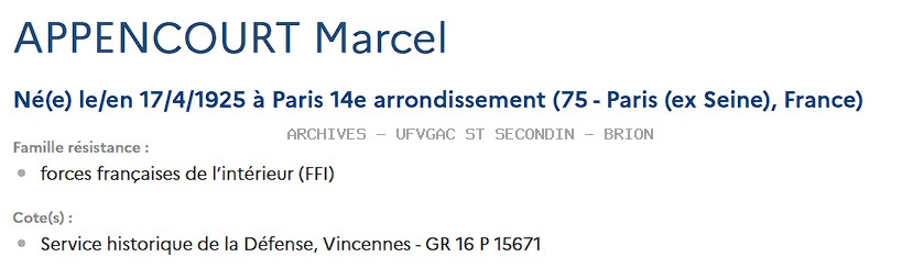 APPENCOURT MARCEL Registre Maquis Anatole