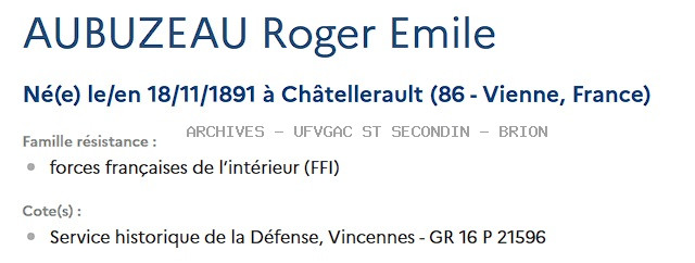 AUBUZEAU ROGER EMILE Registre Maquis Anatole