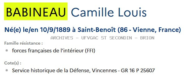 BABINEAU CAMILLE LOUIS 02 Registre Maquis Anatole