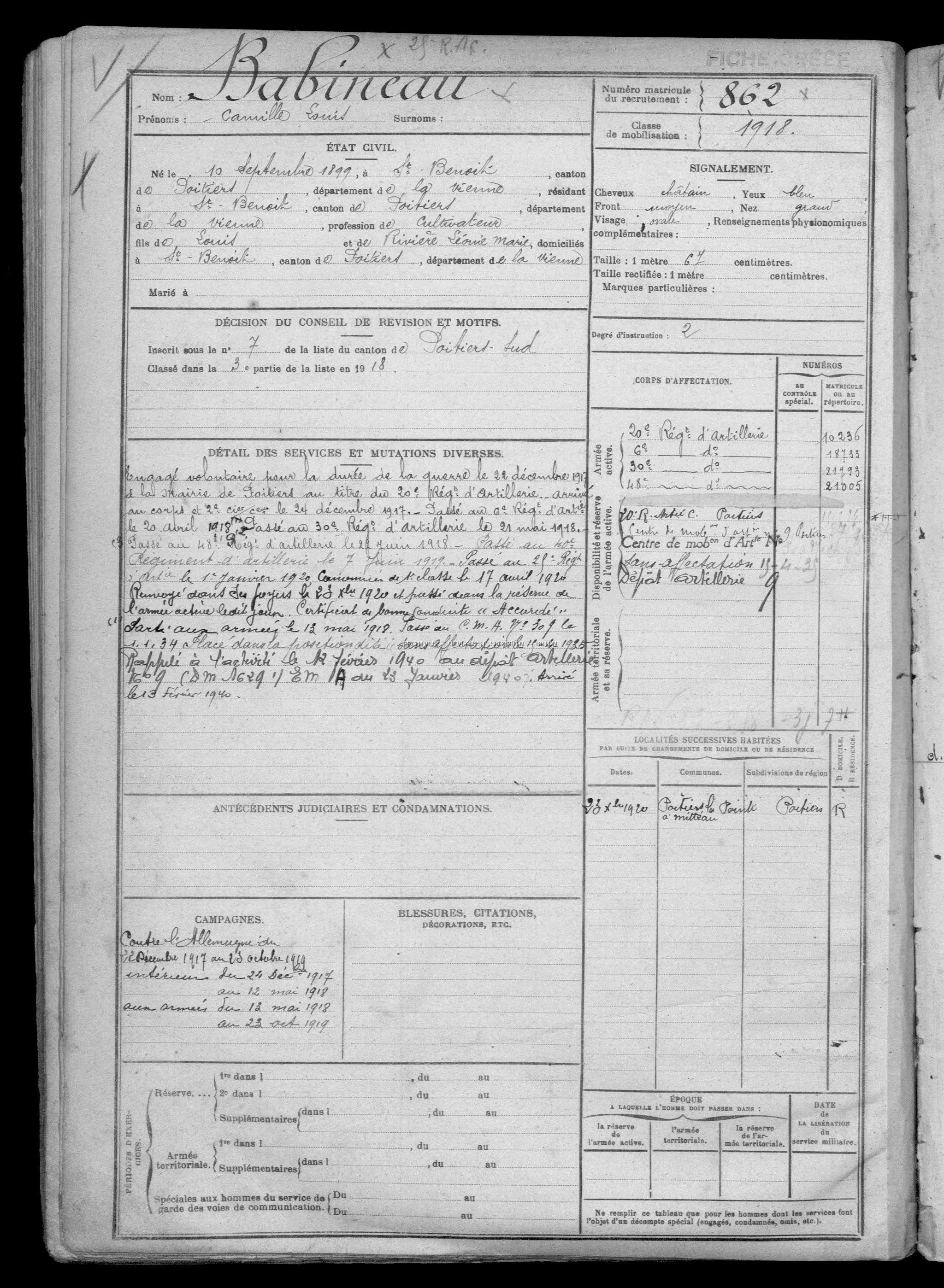 BABINEAU Camille Louis Registre Maquis Anatole