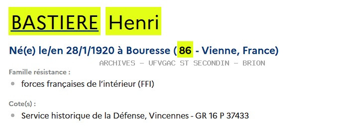 BASTIERE Henri Registre Maquis Anatole