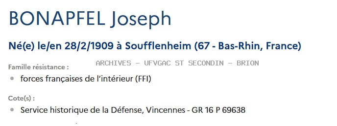 BONAPFEL JOSEPH Registre Maquis Anatole