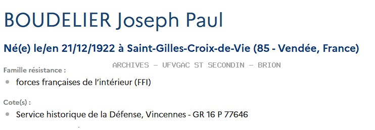 BOUDELIER JOSEPH PAUL Registre Maquis Anatole