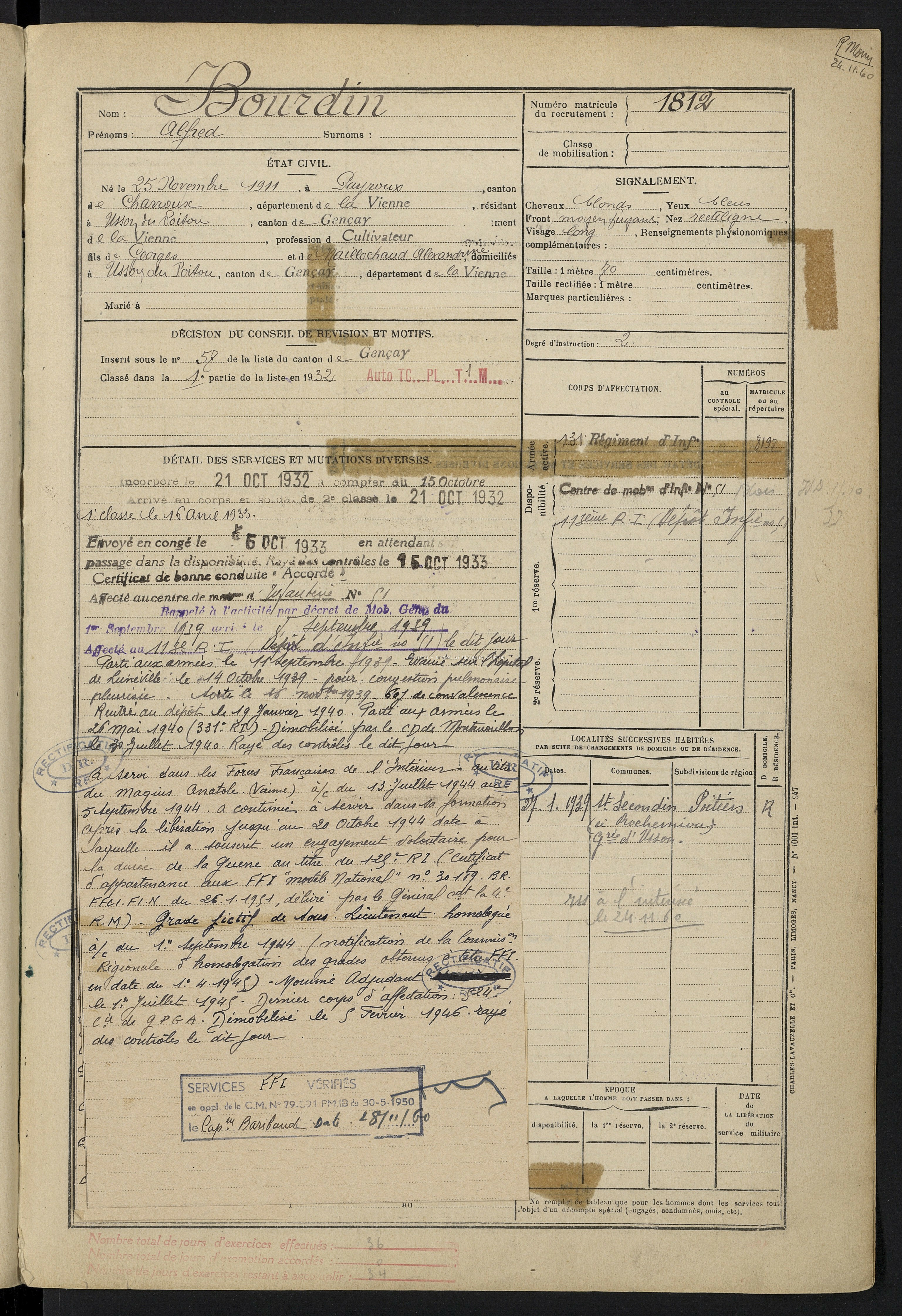 BOURDIN Alfred Etat de Service Registre Maquis Anatole 01