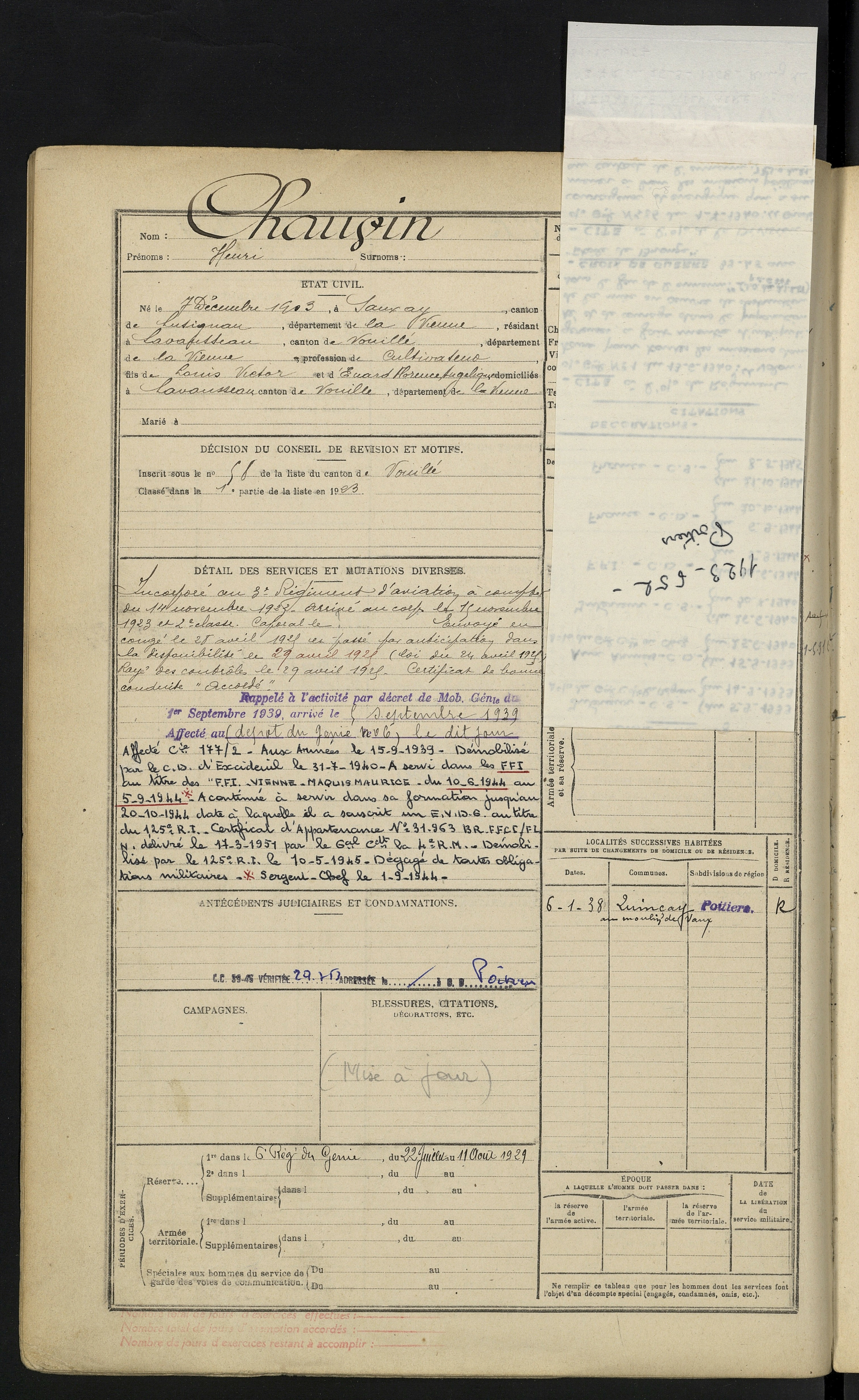 CHAUVIN HENRI Etat de Service Registre Maquis Anatole 02