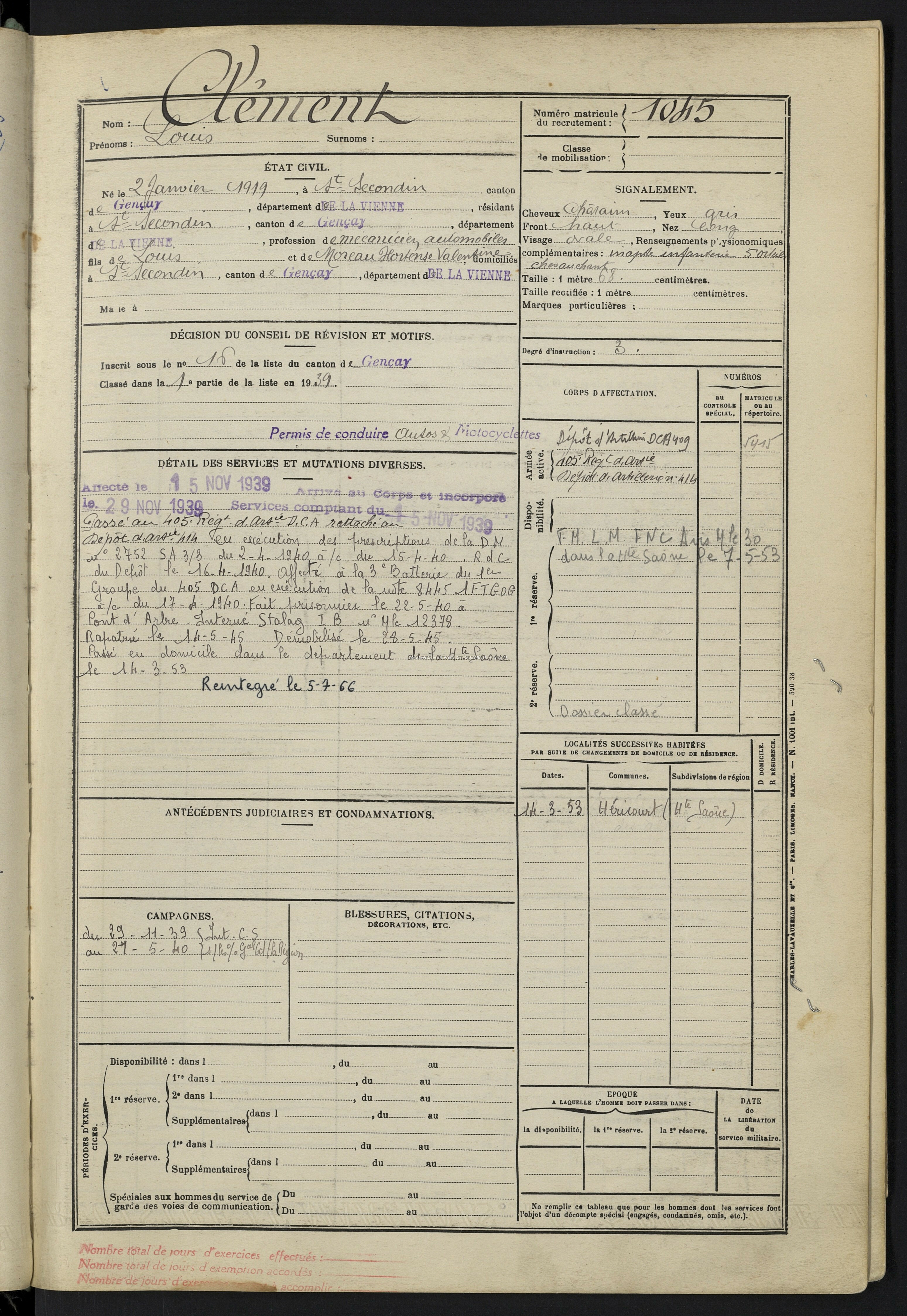 CLEMENT LOUIS Registre Maquis Anatole