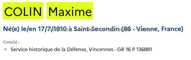 COLIN Maxime Registre Maquis Anatole