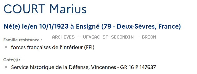 COURT MARIUS Registre Maquis Anatole