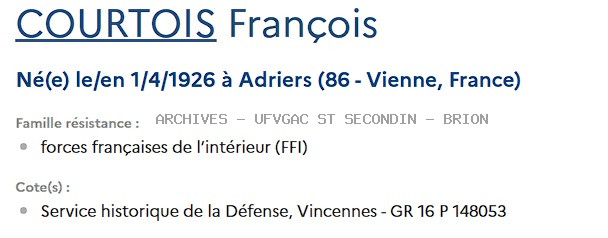COURTOIS FRANCOIS Registre Maquis Anatole