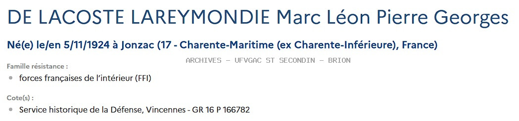 DE LACOSTE LAREYMONDIE Marc Leon Pierre Georges Registre Anatole