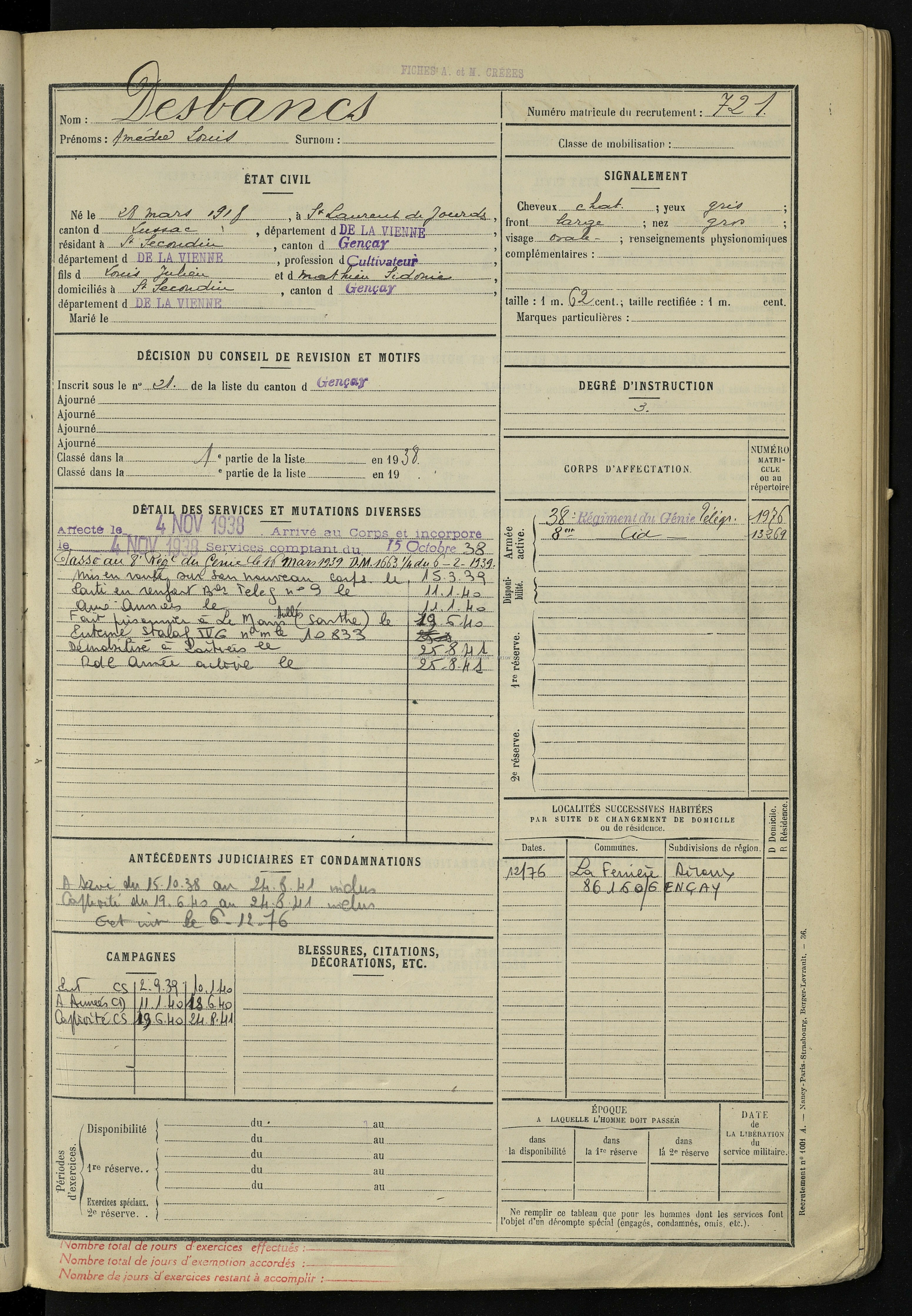 DESBANCS AMEDEE LOUIS Registre Maquis Anatole