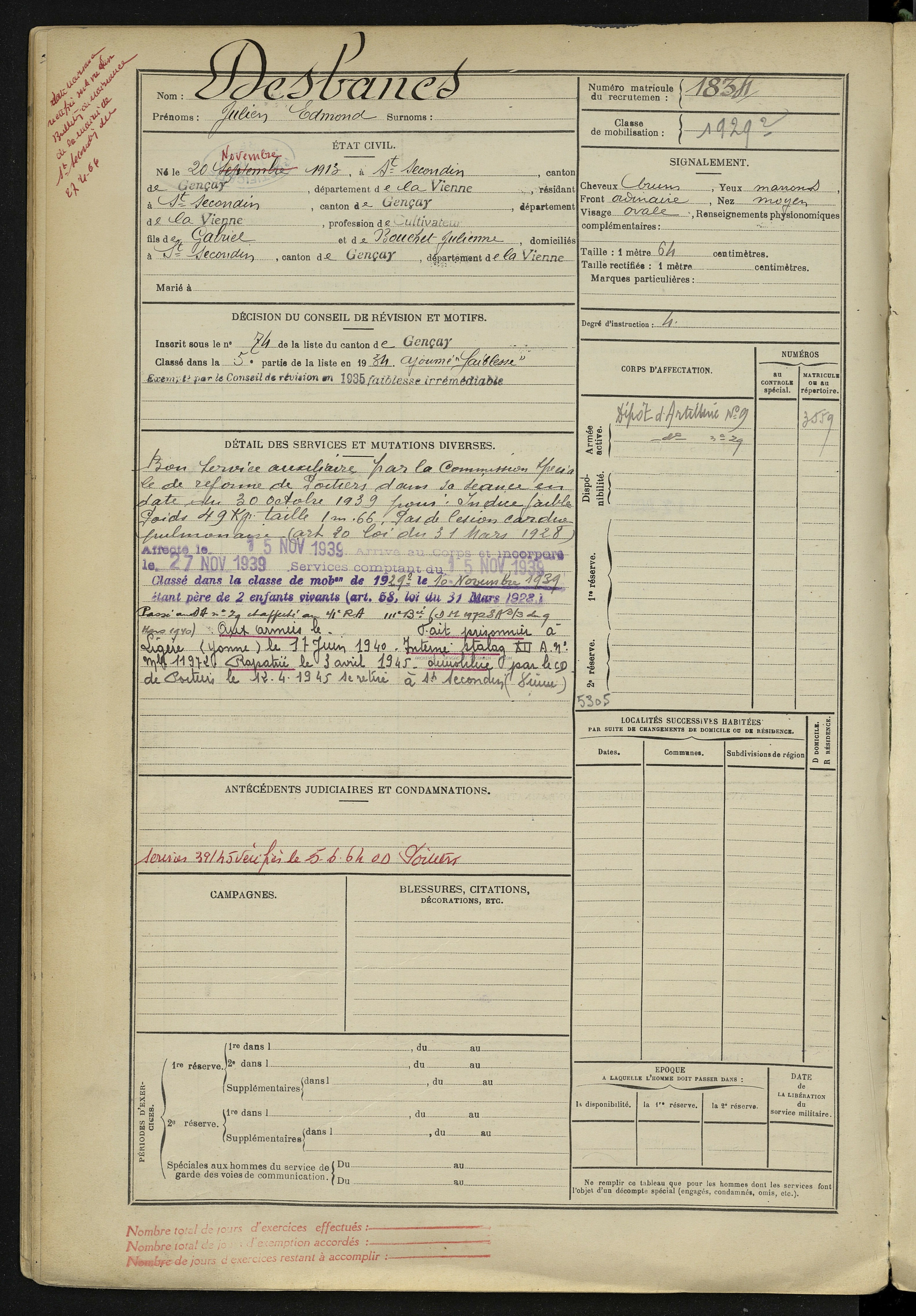 DESBANCS Julien ww2 Prisonnier