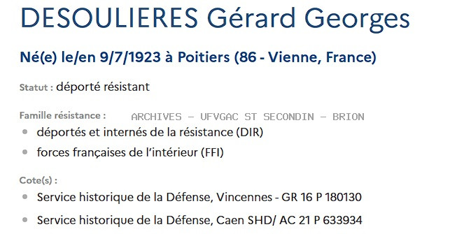 DESOULIERES GERARD GEORGES Registre Maquis Anatole
