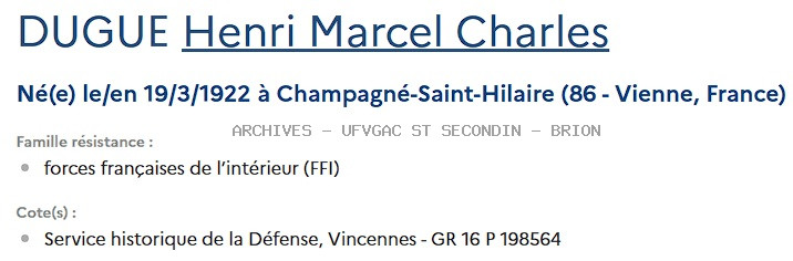 DUGUE Henri Marcel Registre Maquis Anatole