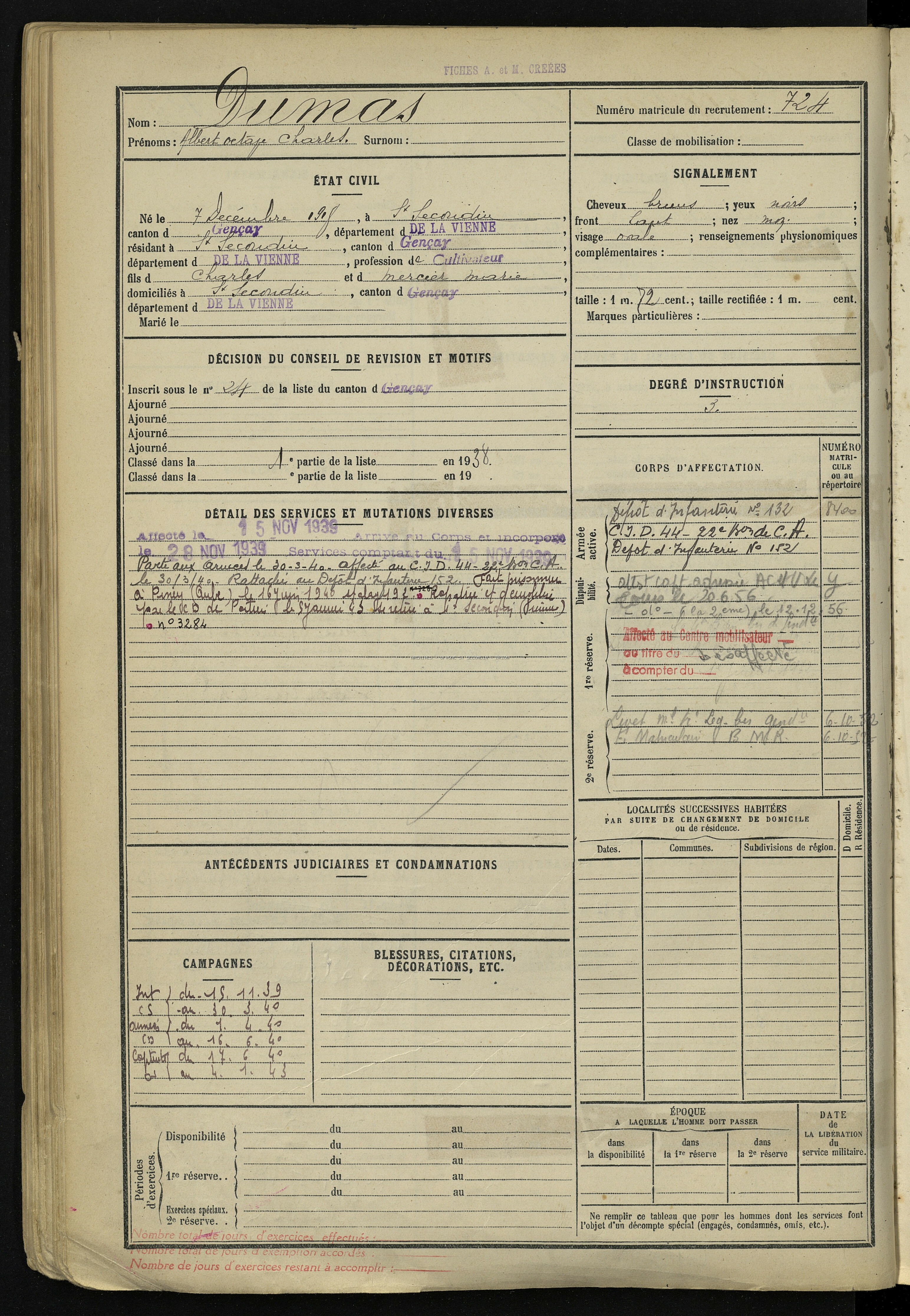 DUMAS ALBERT ww2 Prisonnier