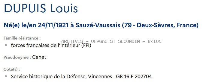 DUPUIS LOUIS Registre Maquis Anatole