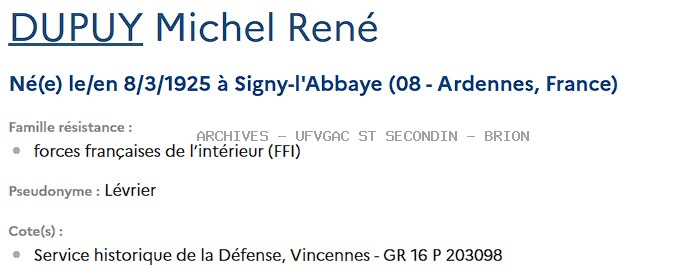 DUPUY MICHEL RENE Registre Maquis Anatole