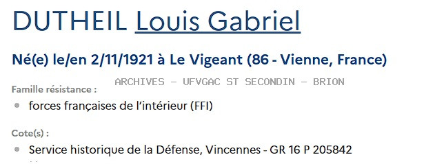 DUTHEUIL LOUIS GABRIEL Registre Maquis Anatole