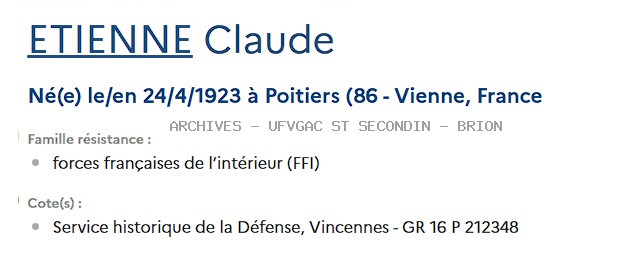 ETIENNE CLAUDE Registre Maquis Anatole