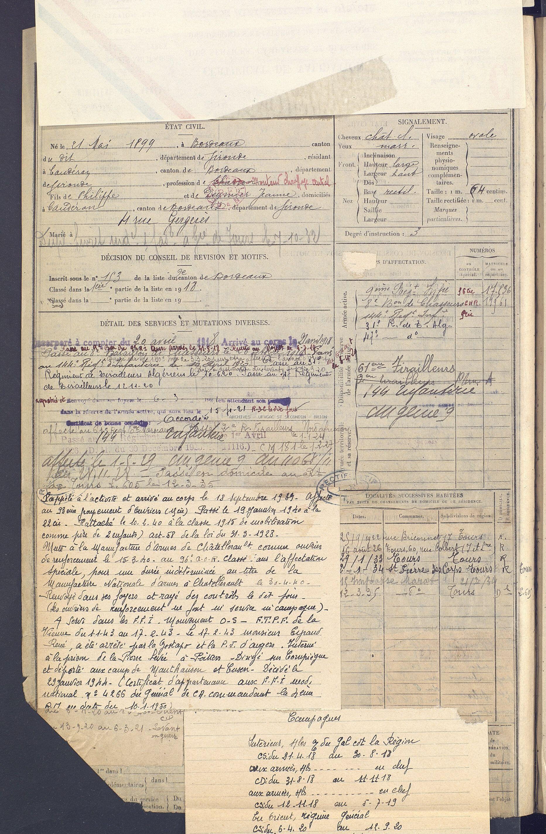 EYRAUD RENE EUGENE Etat de Service 02 Registre Maquis Anatole