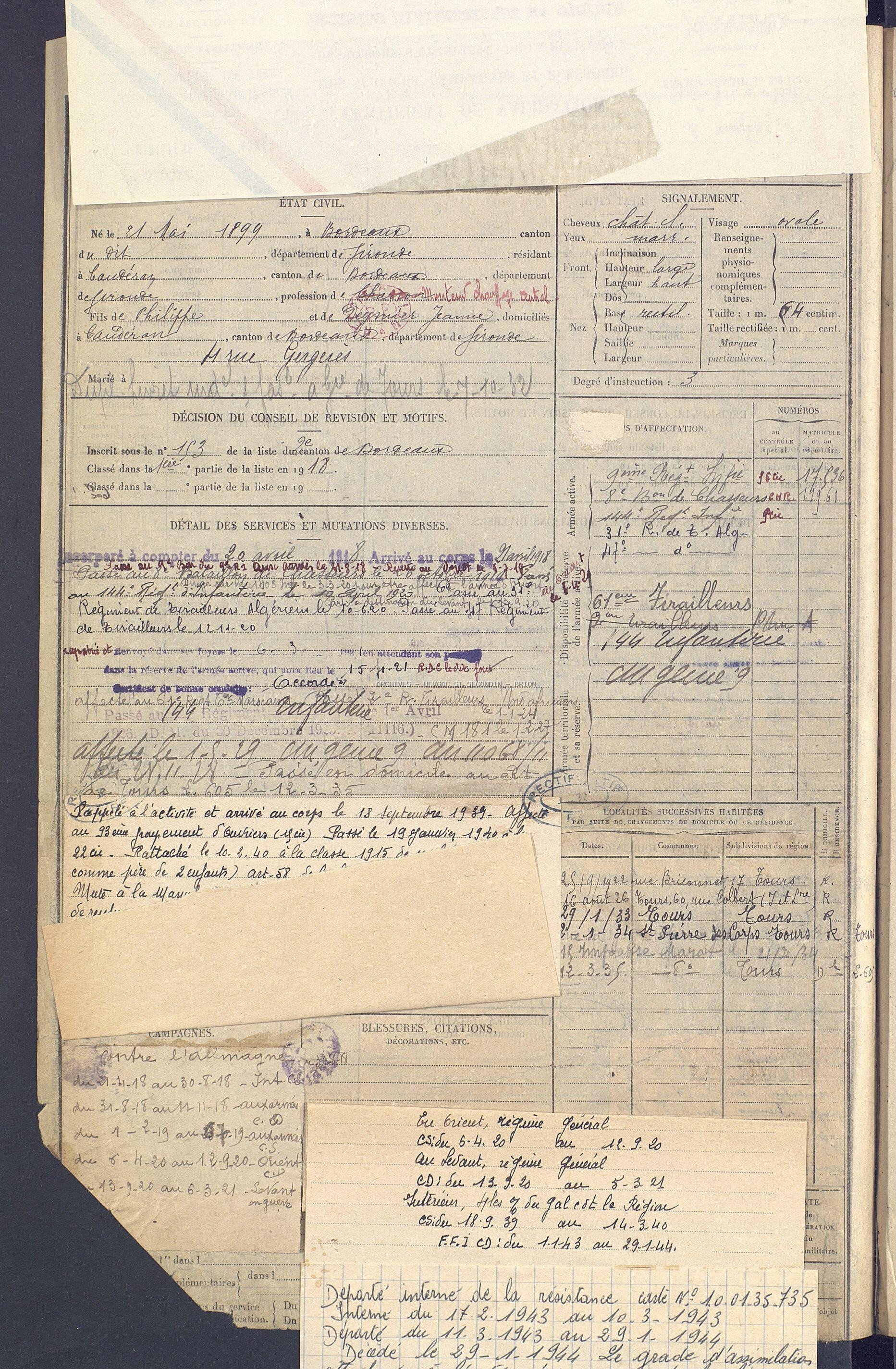 EYRAUD RENE EUGENE Etat de Service 03 Registre Maquis Anatole