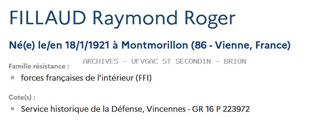 FILLAUD RAYMONDE ROGER Registre Maquis Anatole