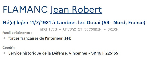 FLAMANC JEAN ROBERT Registre Maquis Anatole