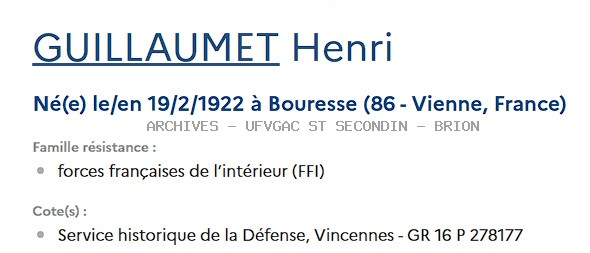 GUILLAUMET Henri Registre Maquis Anatole
