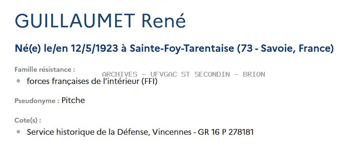 GUILLAUMET RENE Registre Maquis Anatole