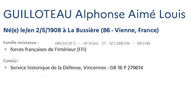 GUILLOTEAU ALPHONSE AIME LOUIS Registre maquis Anatole