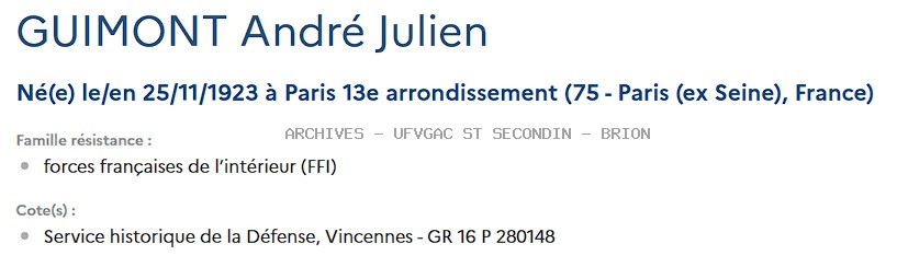 GUIMONT Andre julien Registre Maquis Anatole