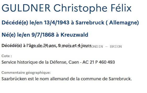 GULDNER CHRISTOPHE FELIX Registre Maquis Anatole Mort en Déportation