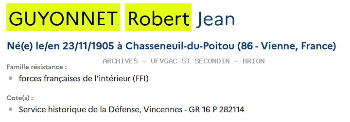GUYONNET ROBERT JEAN Registre Maquis Anatole