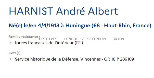HARNIST ANDRE ALBERT Registre Maquis Anatole