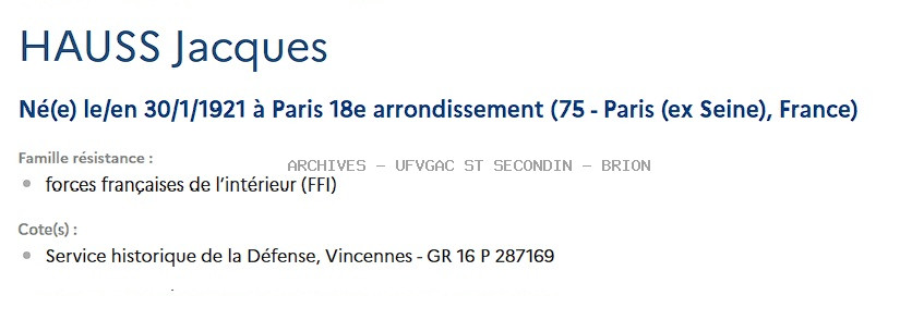 HAUSS Jacques Registre Maquis Anatole