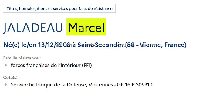 JALADEAU MARCLE Registre Maquis Anatole