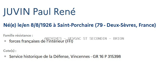 JUVIN PAUL RENE Registre du Maquis ANATOLE