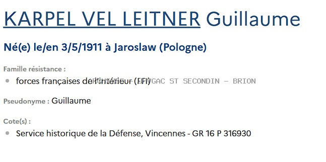 KARPEL VEL LEITNER GUILLAUME Registre Maquis ANATOLE