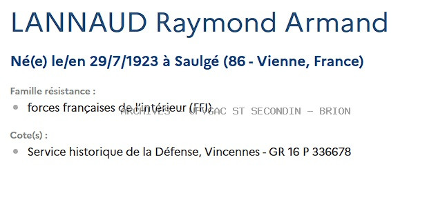 LANNAUD Raymond Armand Registre Maquis Anatole