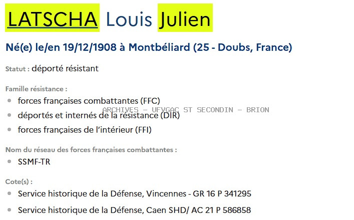 LATSCHA LOUIS JULIEN Registre Maquis Anatole