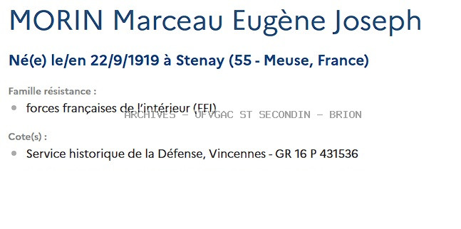 MORIN Marceau Eugène Joseph Registre Maquis ANATOLE