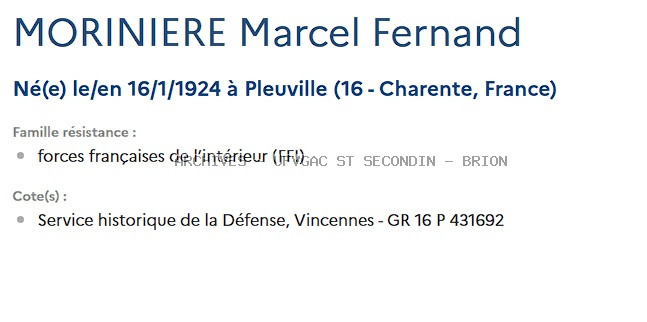MORNIERE Marcel Fernand Registre Maquis ANATOLE