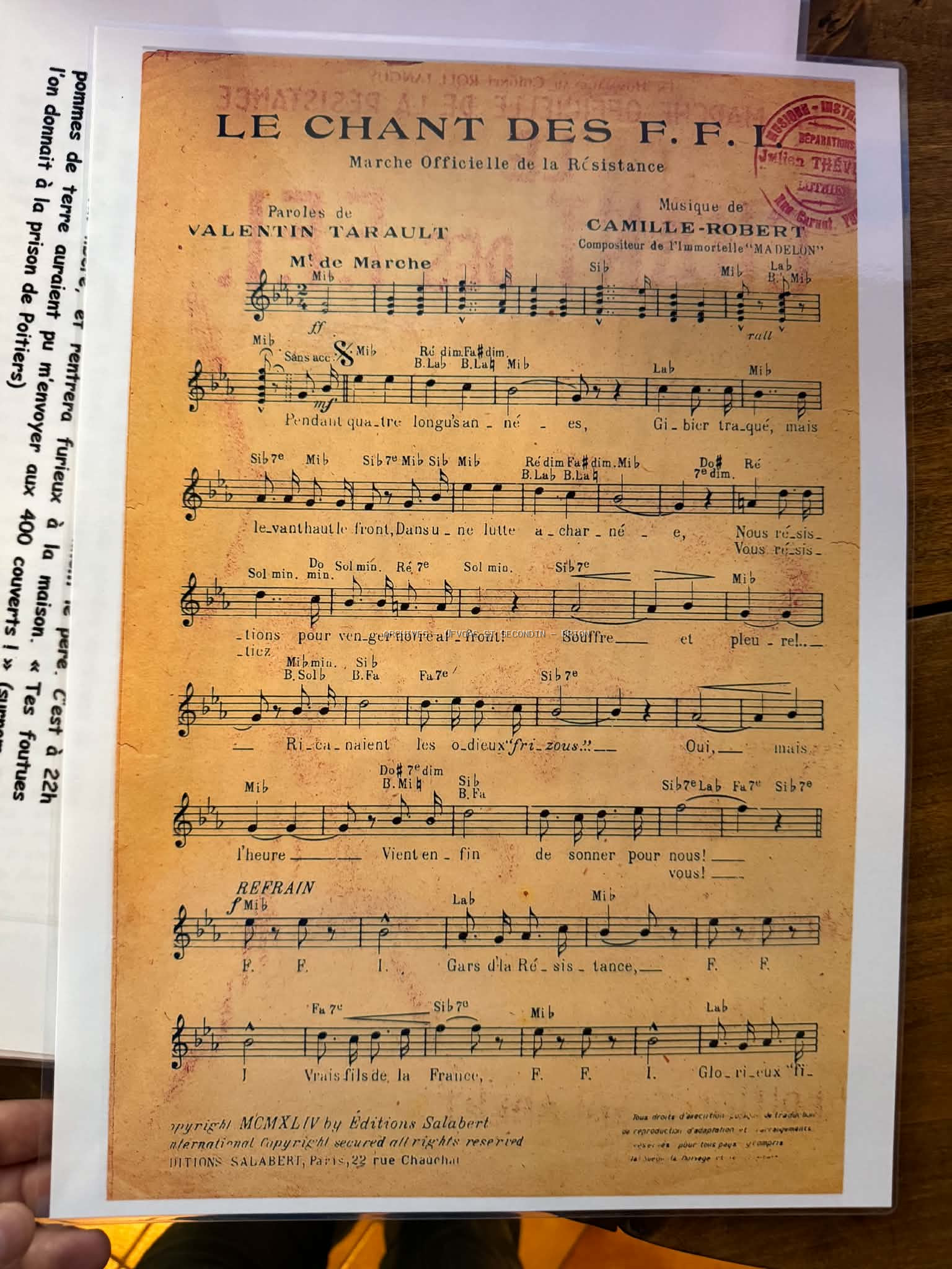 Partition Le Chant Des FFI Archive Privée Mr LANDREAU