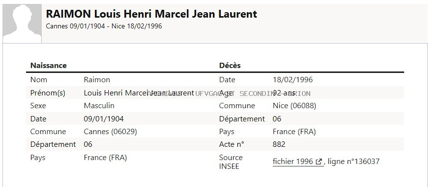 RAIMON Louis Henri Marcel Jean Laurent Maquis Anatole Registre ANATOLE
