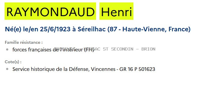RAYMONDAUD HENRI Registre ANATOLE