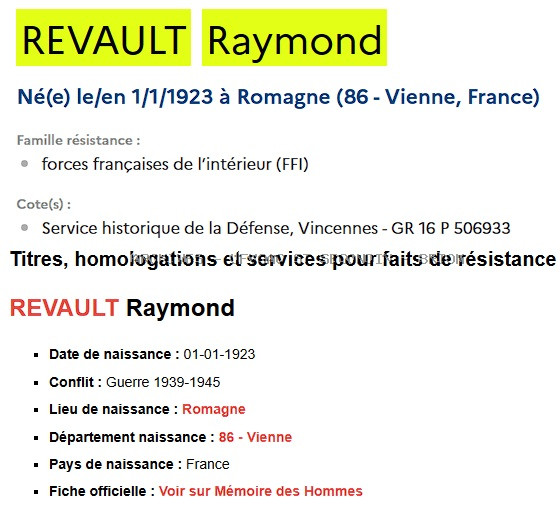 REVAULT RAYMOND maquis ANATOLE Registre ANATOLE