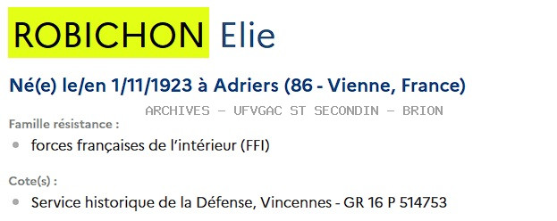 ROBICHON ELIE Registre Maquis Anatole