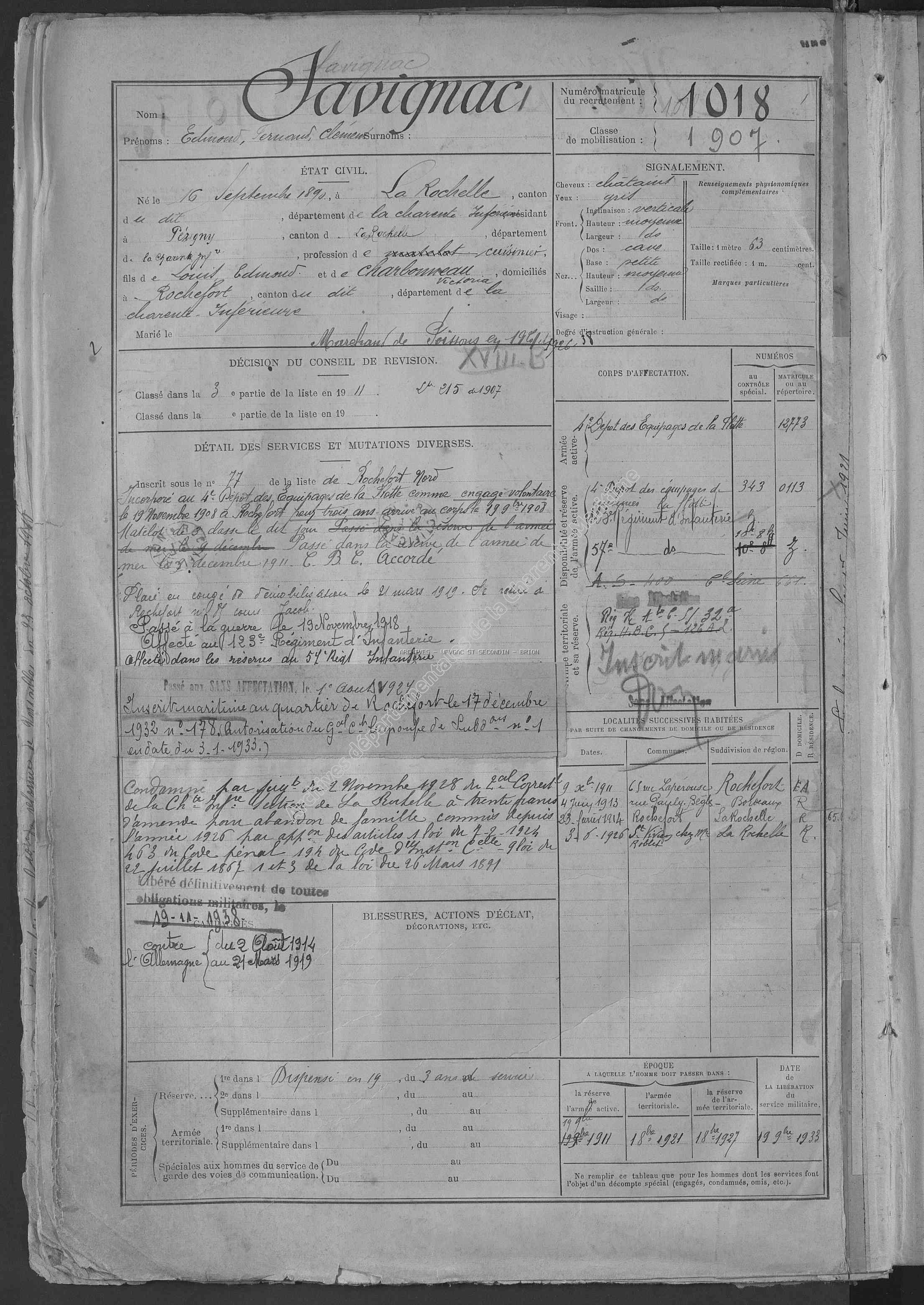 SAVIGNAC Edmond Fernand Clément Alias GRAND PERE Registre maquis Anatole